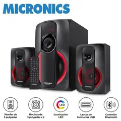 MICRONICS - Parlante MICS7528BT Mcqueen 2.1 Subwoofer 5" Iluminación LED