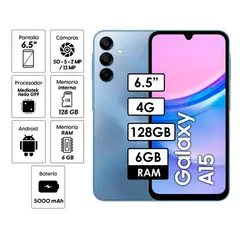 SAMSUNG - Celular Galaxy A15 128GB 6GB 50MP Azul Oscuro