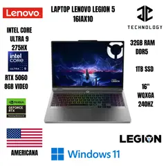 LENOVO - LAPTOP LEGION 5 16IAX10/ ULTRA 9 275HX / 32GB DDR5 / 1TB SSD / RTX5060 8GB / 16" WQXGA
