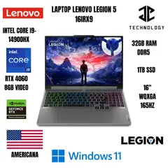 LENOVO - LAPTOP LEGION 5 16IRX9 / I9-14900HX / 32GB DDR5 / 1TB SSD / RTX4060 8GB / 16" WQXGA / WIN 11