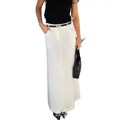 TIOZONEY - Falda larga con estampado para mujer - Blanco