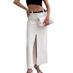 TIOZONEY - Falda larga con estampado para mujer - Blanco