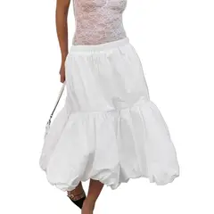 TIOZONEY - Falda larga con estampado para mujer - Blanco