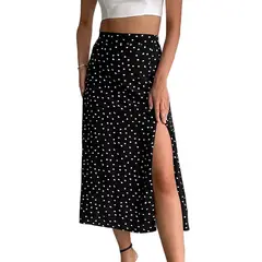 TIOZONEY - Falda larga con estampado para mujer - Negro