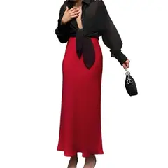 TIOZONEY - Falda larga con estampado para mujer - Rojo