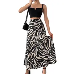 TIOZONEY - Falda larga con estampado para mujer - Negro