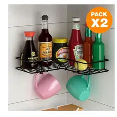 GENERICO - Pack X2 Organizador Esquinero con Ganchos para Cocina Negro