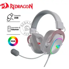 REDRAGON - Audífonos Gamer Zeus X H510W RGB 7.1 Virtual USB Blanco