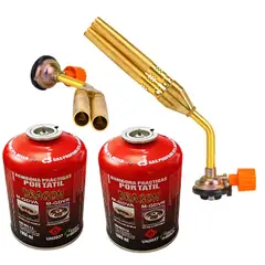 DRAGON - KIT SOPLETE PORTATIL DE DOBLE LLAMA + 2 BOMBONAS X 500ML DE VALVULA DE ACOPLE