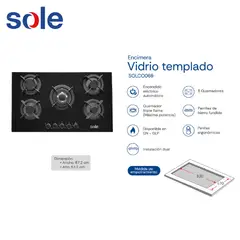 SOLE - SOLCO069 - Cocina Empotrable A Gas 5 Hornillas Vidrio Templado