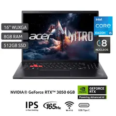 ACER - Laptop Gamer Intel Core i5 13420H RTX 3050-6GB 8GB DDR5 512SSD 16WUXGA Win11 - Nitro Lite
