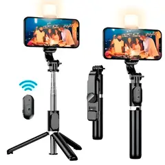 CLN TECH - Tripode palo selfie stick con mando bluetooth y luz led