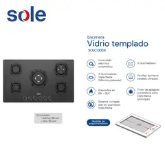 SOLE - Encimera Vidrio Templado A Gas 86cm - SOLCO059