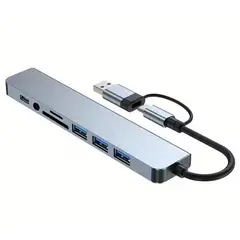 GENERICO - Estación Docking 8 en 1 con Lector de Tarjetas y Splitter USB