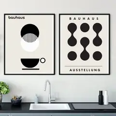 ARTE R LATTE - Artprint Bauhaus COFFEE - Cuadro de madera Vintage Moderno con vidrio