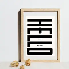 ARTE R LATTE - Artprint HELLO - Cuadro de madera Vintage Moderno con vidrio