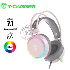 T-DAGGER - Audífonos Gamer SONA Pink T-RGH304P 7.1 USB RGB Rosa