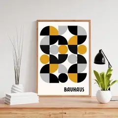ARTE R LATTE - Artprint BAUHAUS 7 - Cuadro de madera Vintage Moderno con vidrio