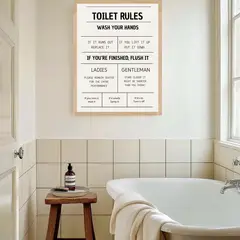 ARTE R LATTE - Artprint TOILET RULES - Cuadro de madera Vintage Moderno con vidrio