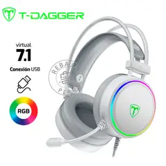 T-DAGGER - Auriculares Gamer SONA T-RGH304W 7.1 USB RGB Blanco
