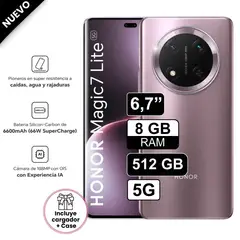 HONOR - Celular Magic 7 Lite 5G 512GB 8GB RAM cámara 108MP + 5MP frontal 16MP 67 Pulg Morado