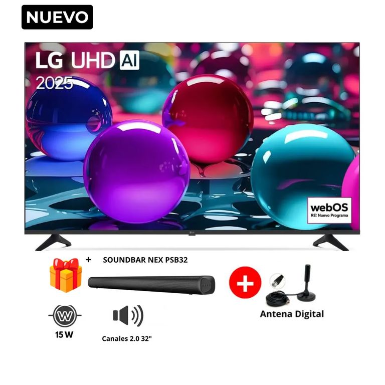 Televisor 50 Uhd 4K THINQ Ai 50Ua7300Psb 2025 + Soundbar Nex + Antena