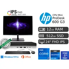 HP - ProDesk Mini 600 G3 i7 12GB RAM 512GB SSD + Monitor 24" IPS FH 1920 x 1200