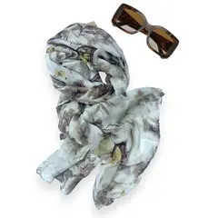 GENERICO - Bufanda Pañoleta chalina Pashmina Mariposas flores Negro Azul o Marrón