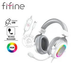 FIFINE - Auriculares Gamer H6 White 7.1 RGB USB Micrófono Pro