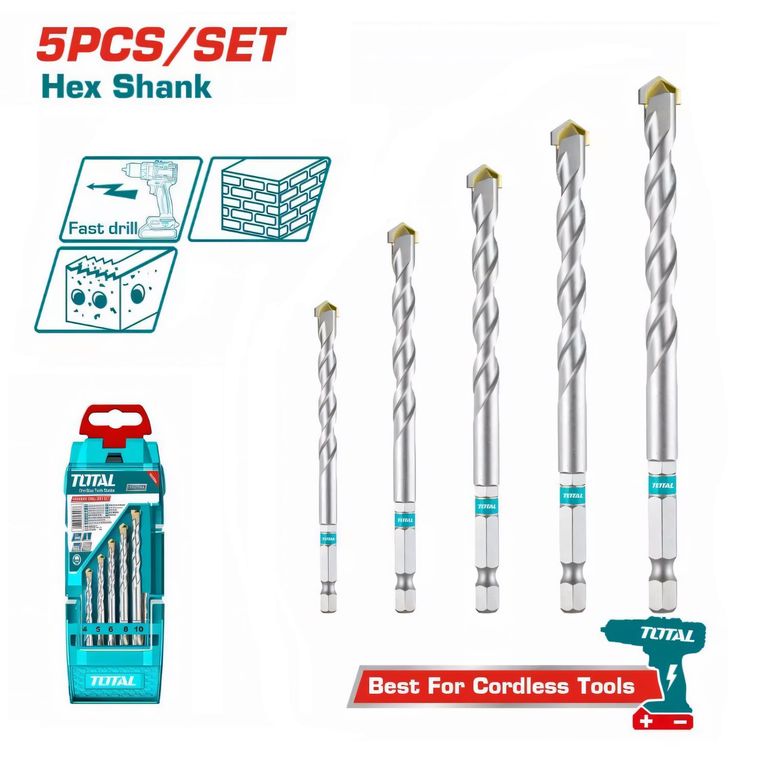 BROCA ALBAÑILERIA SET 5PCS 4-10MM ESTUCHE HEX TOTAL - TACSD6055