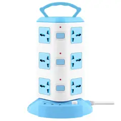GENERICO - Torre de Enchufes 2500W con 12 Tomacorrientes y 3 USB con Protección