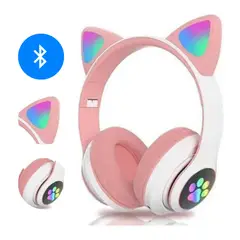IMPORTADO MC - AUDÍFONO BLUETOOTH GATO CON LUZ LED -ROSADO