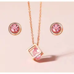 LA TIENDA 88 JOYAS Y ACCESORIOS - La Tienda 88 - Set Collar y Arete Mujer Punto de Luz bañado oro - Rosa