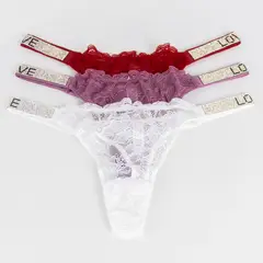 GENERICO - PACK 3 TANGAS DE ENCAJE CON TIRAS DE BRILLO