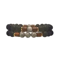 LUCYANA JOYAS Y ACCESORIOS - Set de Pulsera para Hombre con Piedra Volcánica Lava Jaspe y Madera
