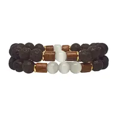 LUCYANA JOYAS Y ACCESORIOS - Set de Pulsera Hombre con Piedra Volcánica Ojo de Gato blanco y Madera