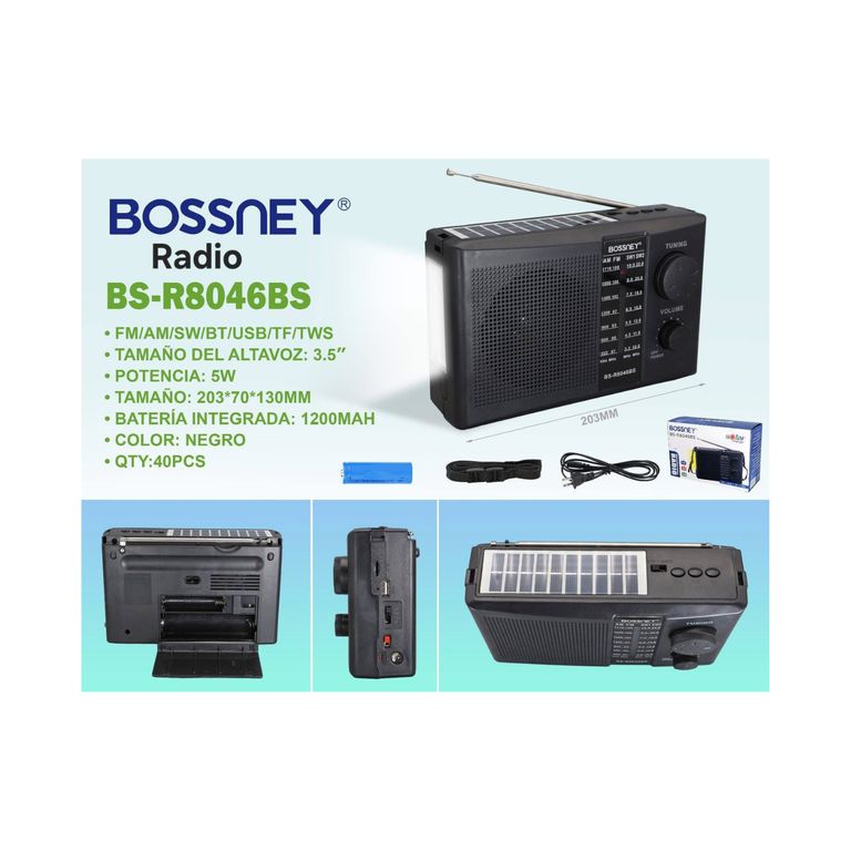 Radio Portátil Tomate BT-1576 Con Panel Solar