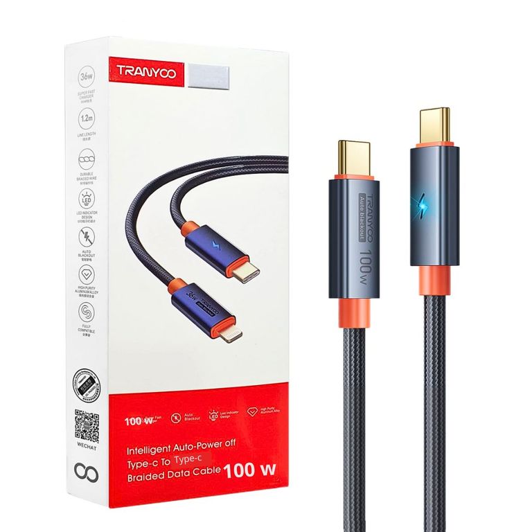 Cable Tipo-C a Tipo-C 100W con Apagado Automático y LED Reforzado