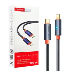 TRANYOO - Cable Tipo-C a Tipo-C 100W con Apagado Automático y LED Reforzado