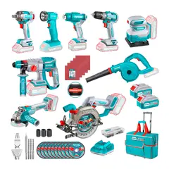 TOTAL TOOLS - Combo 9 Piezas Con 2 Bat. 4.0ah/1cargador + Accesorios Total