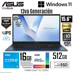 ASUS - Laptop X1504VA-E82189 Intel Core i5-1334U 16GB RAM 512GB SSD 15.6" FHD Touch Screen