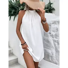 KAST PE - Vestido Wanda blanco con cuello alto Talla M