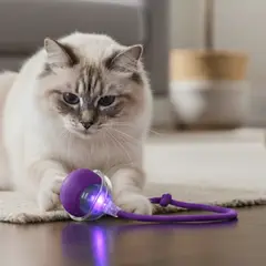 AMICATS - Pelota Interactiva con Cuerda para Gatos y Perros Morado