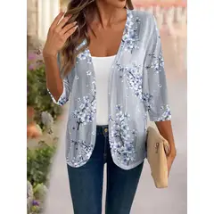 KAST PE - Cardigan Teresa ligero de flores gris azul Talla M