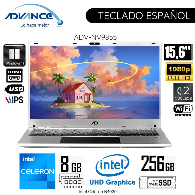 Laptop NV9855 Intel Celeron N4020 8GB RAM 256GB SSD 15.6" FHD IPS Windows 11