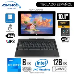 ADVANCE - Laptop CN4058 2 en 1 Intel Celeron N4020 8GB RAM 128GB SSD 10.1" HD  Pantalla táctil Wind 11