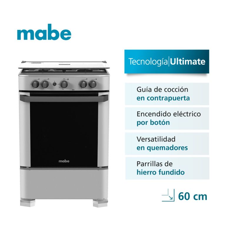 COCINA CMP6010FG1 A GAS DE 4 HORNILLAS SILVER