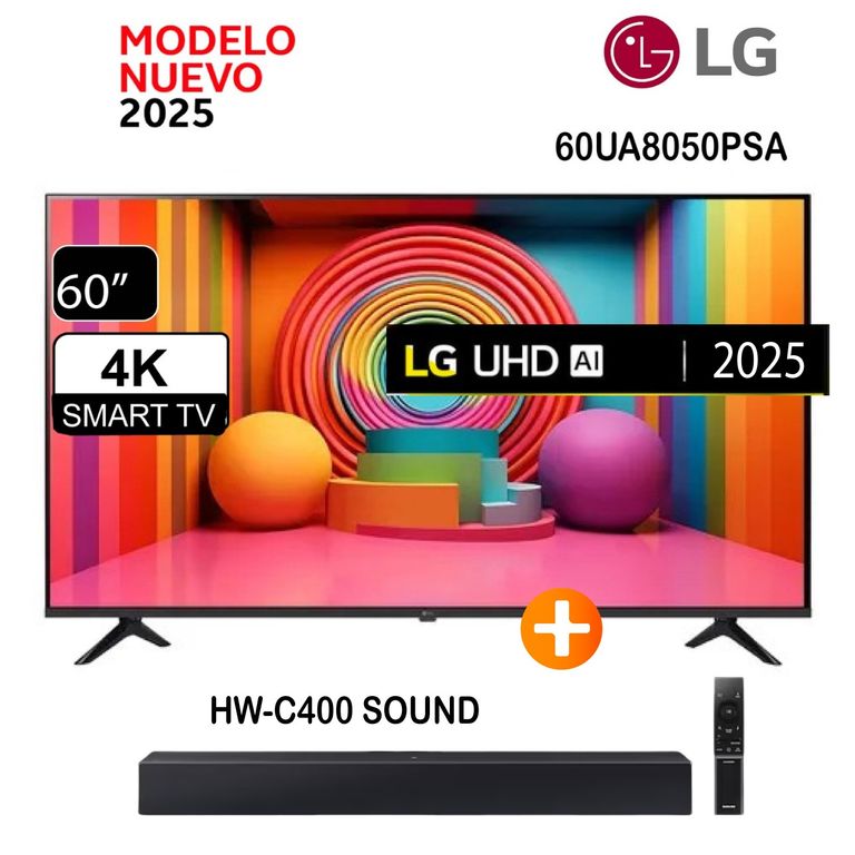 Televisor 60 Smart UHD 4K Thinq Ai 60UA8050PSA + Soundbar HW-C400