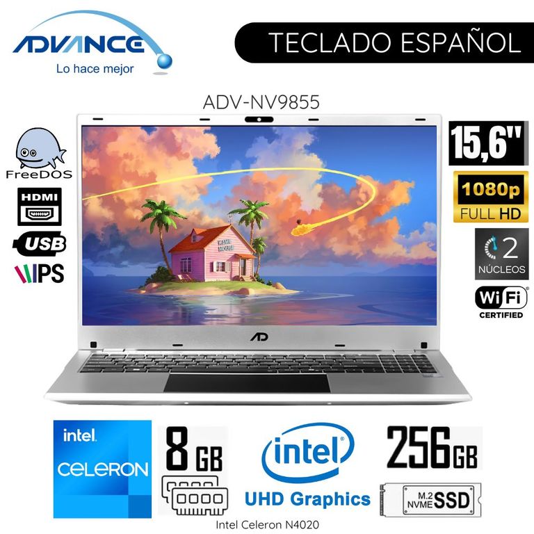 Laptop NV9855 Intel Celeron N4020 8GB RAM 256GB SSD 15.6" FHD IPS FreeDos