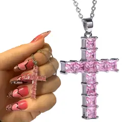 NO LOGO - Collar Cruz De Zirconia Cubicas Acero Inoxidable